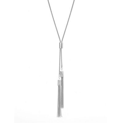 Silver tassel lariat necklace